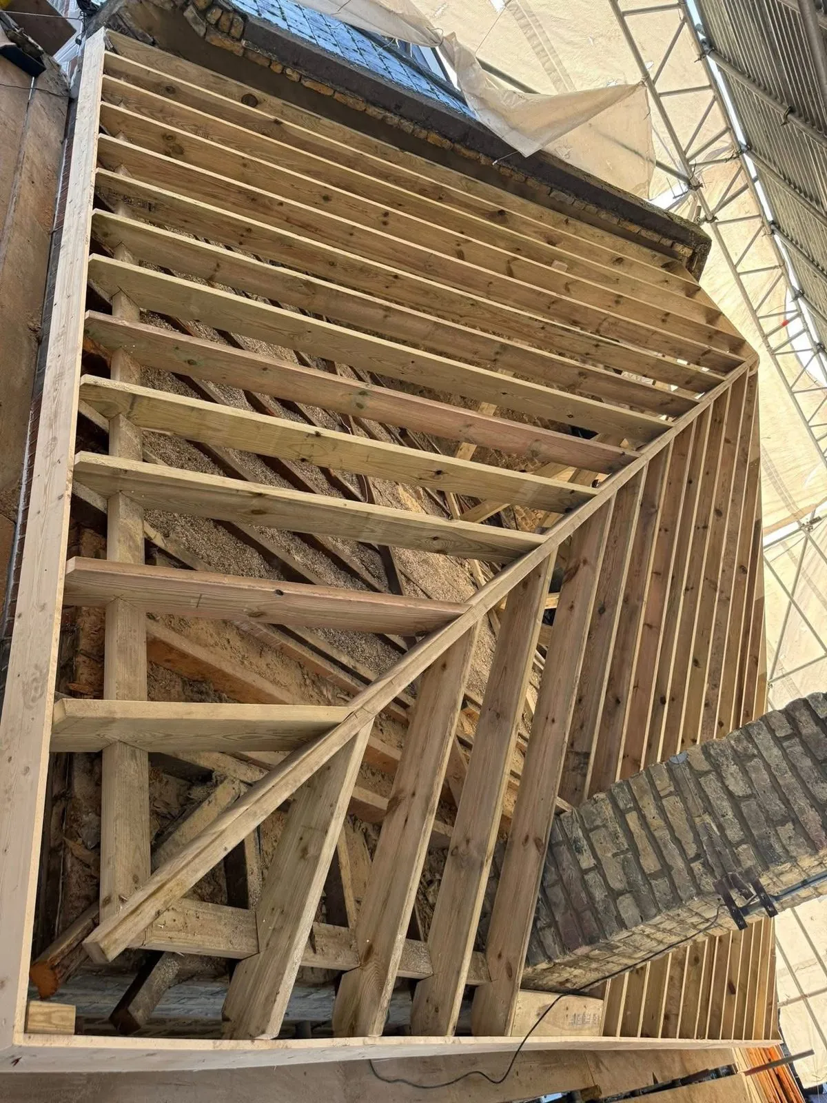 New roof timbers and rafters during a re-roof in Treverbyn