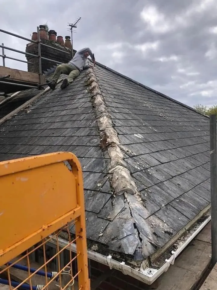 Slate roof ridge and chimney repair in Treverbyn